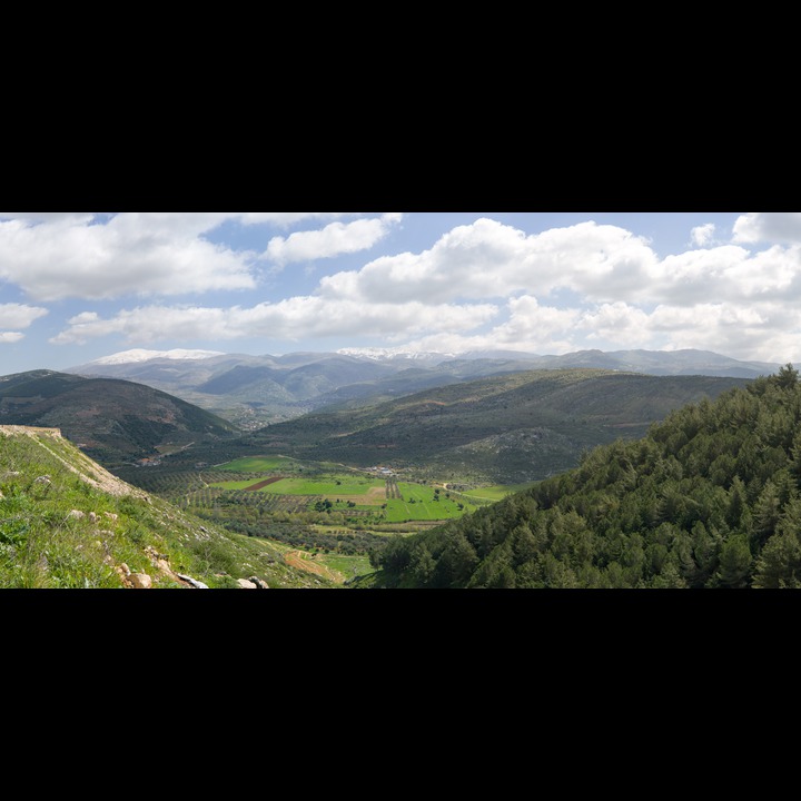 The valley of the Hasbani River looking east towards Mount Hermon