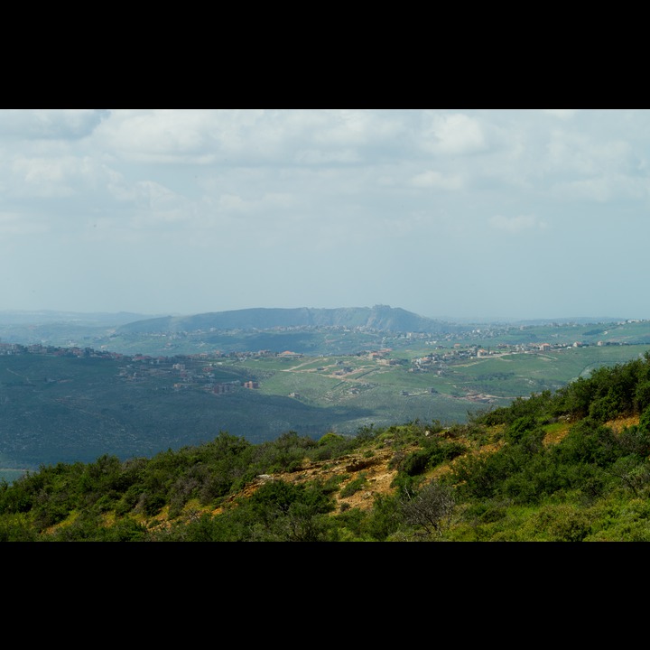 The view west from Abr Othman (above Rashaya al Fukhar) with the Arnoun ridge and Beaufort Castle on the horizon