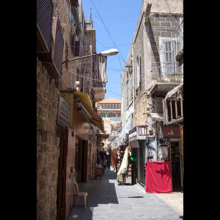 The main street inside Old Saida - Debbane House in the distance