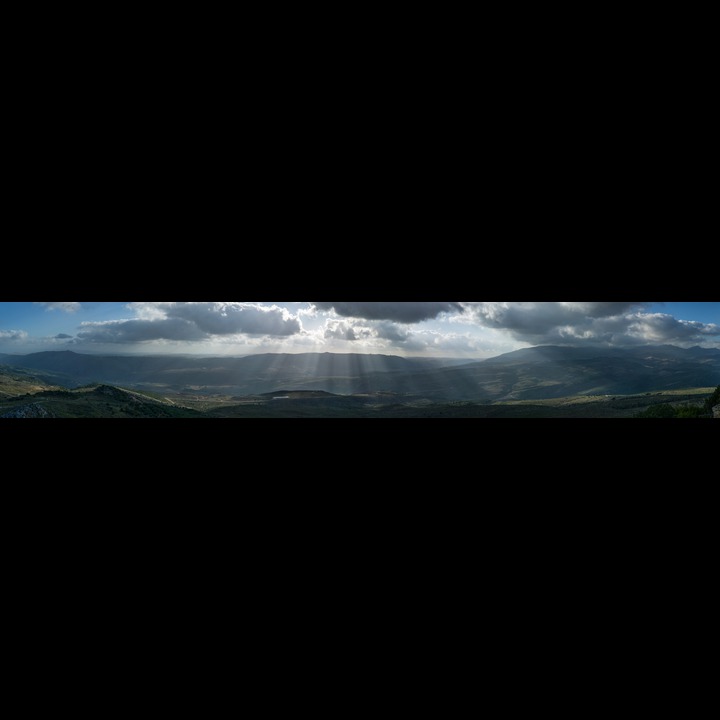 Panorama of the Litani River valley from Saint Elias Chruch, Marjaayoun - Beaufort Castle on the ridge at the far left.