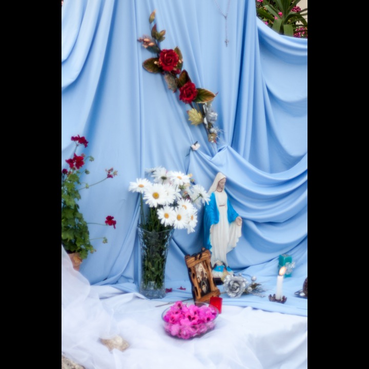 A street side shrine for a procession of the Virgin Mary in Marjaayoun