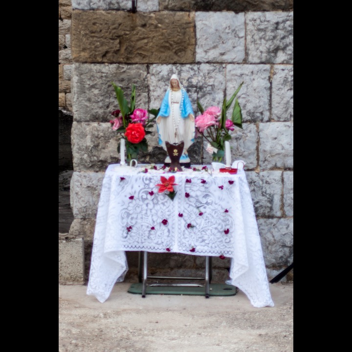 A street side shrine for a procession of the Virgin Mary in Marjaayoun