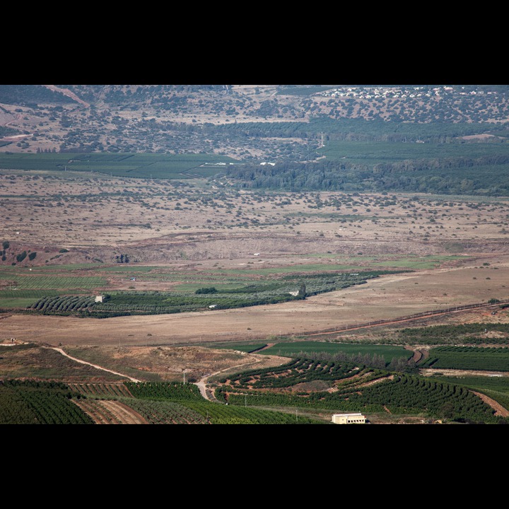 The little white speck at the center is a UNIFIL armored vehicle on patrol on the Lebanese side of the Wazzani River gorge.