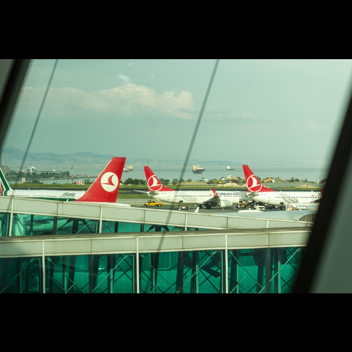 At IST Atatürk Airport - ships waiting to enter the Bosphorus and airplanes waiting to fly the world.At IST Atatürk Airport - ships waiting to enter the Bosphorus and airplanes waiting to fly the world.