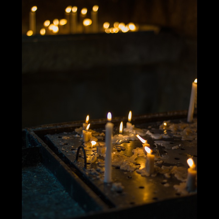 Votive candles at the Shrine of the Holy Virgin at Maghdouche