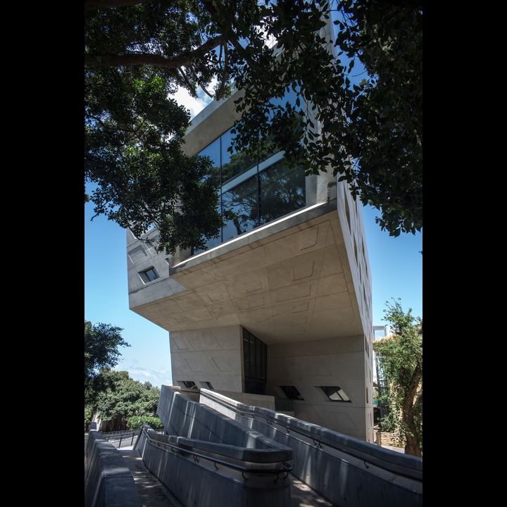 These huge windows face west, gathering the hottest of the noon and afternoon sun - Zaha Hadid at AUB - Issam Fares Institute for Public Policy and International Affairs