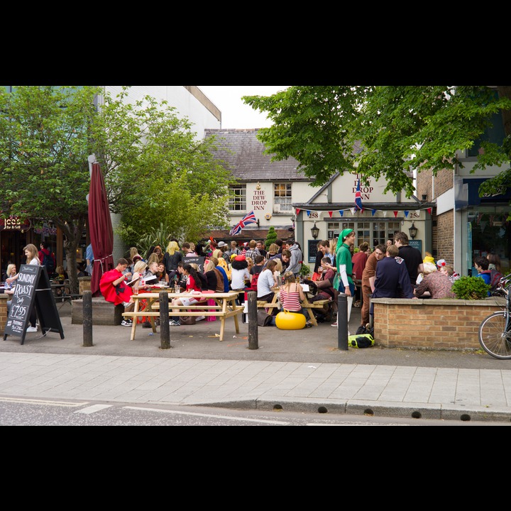 Early jubilee party at the Dew Drop Inn, Summertown.