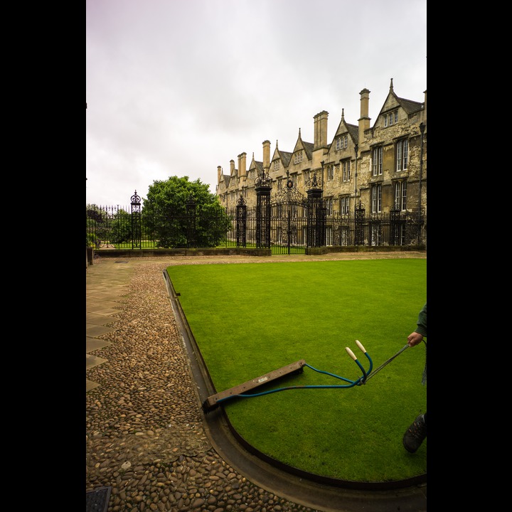 Merton College - brushing the lawn in St. Albans Quad